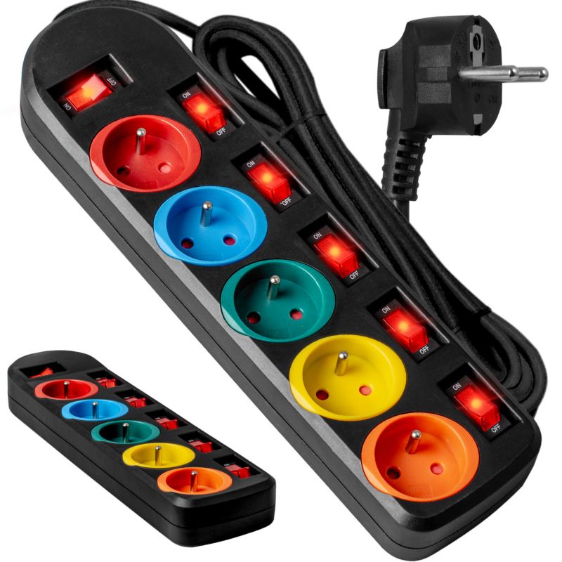 Przedłużacz listwa zasilająca Vayox VA0259 5 gniazd z włącznikami czarny 2m 1 szt.