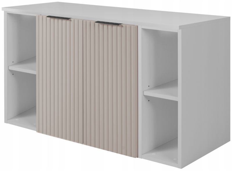 Szafka łazienkowa Furnidea 100 cm wisząca pod umywalkę kaszmir mat z białym blatem i regałami Flow 1 szt.