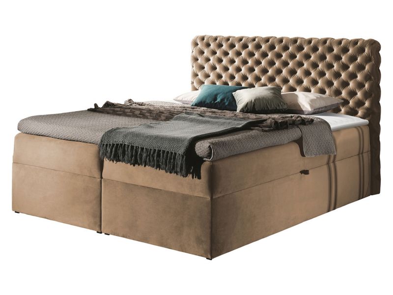 Łóżko kontynentalne MIRJAN 24 Chesterfield 200x200 jasny brąz 1 szt.