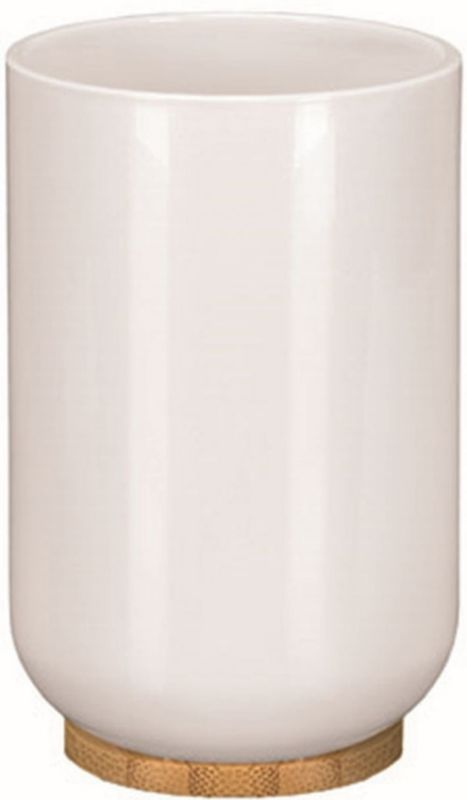 Kubek na szczoteczki 1 szt. Kleine Wolke Timber biały/bambus elegancki łazienkowy 330 ml