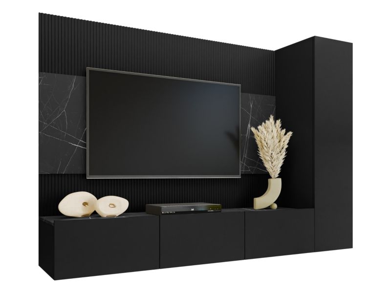 Meblościanka MIRJAN 24 Deromi VI czarny + czarny marmur 1 kpl.