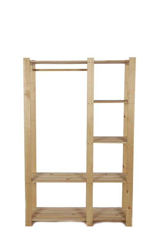Regał garderobiany drewniany MODO24 naturalne drewno z półkami i drążkiem duży eko 1 szt.