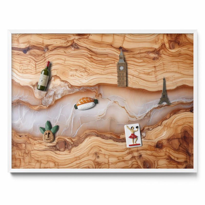 Tablica magnetyczna na ścianę Tulup 80x60 cm Struktura drewna z żywicą w białej ramie 1 szt.