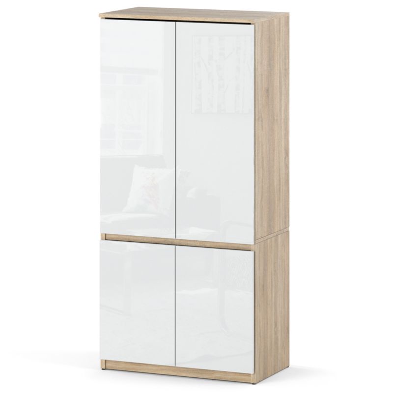 Szafa Hurtownia-Mebli 4 Drzwi Posti 80cm Dąb Sonoma Biały Połysk 80x50x180 cm 1szt.