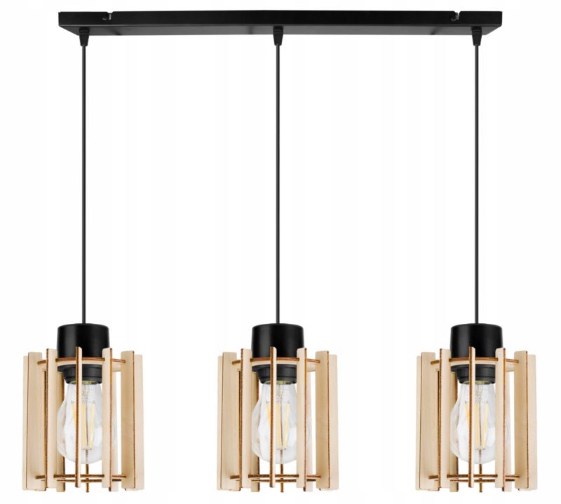 Lampa sufitowa wisząca Light Home LH Timber 3x E27 60W klosz tuba czarny 1szt.