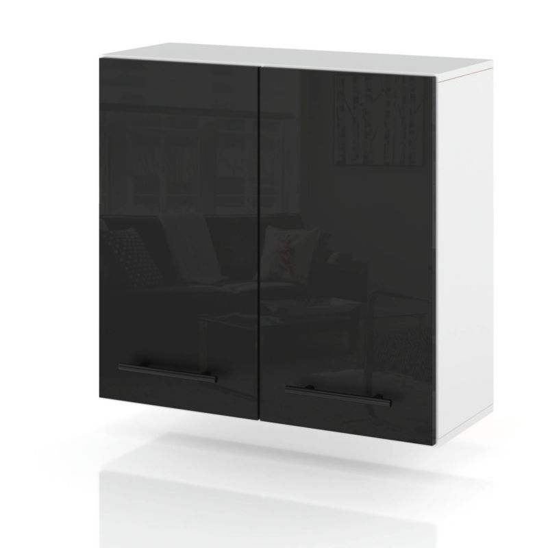 Szafka Kuchenna Hurtownia-Mebli Wisząca W80 sPremium 80cm Biały Mat Czarny Połysk 80x32x72 cm 1szt.