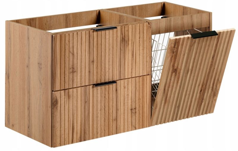 Szafka pod umywalkę Furnidea 100 cm ryflowana dąb Wotan z koszem na pranie Adel 1 szt.