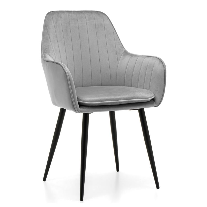 Krzesło tapicerowane New Home EMILIA jasznoszare pikowane z poduszką welurowe z podłokietnikami 1 szt.