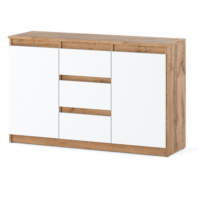 Komoda Hurtownia-Mebli Szuflady 3 Agnes 2D3SZ 120cm Dąb Wotan Biały Mat 120x35x75 cm 1szt.