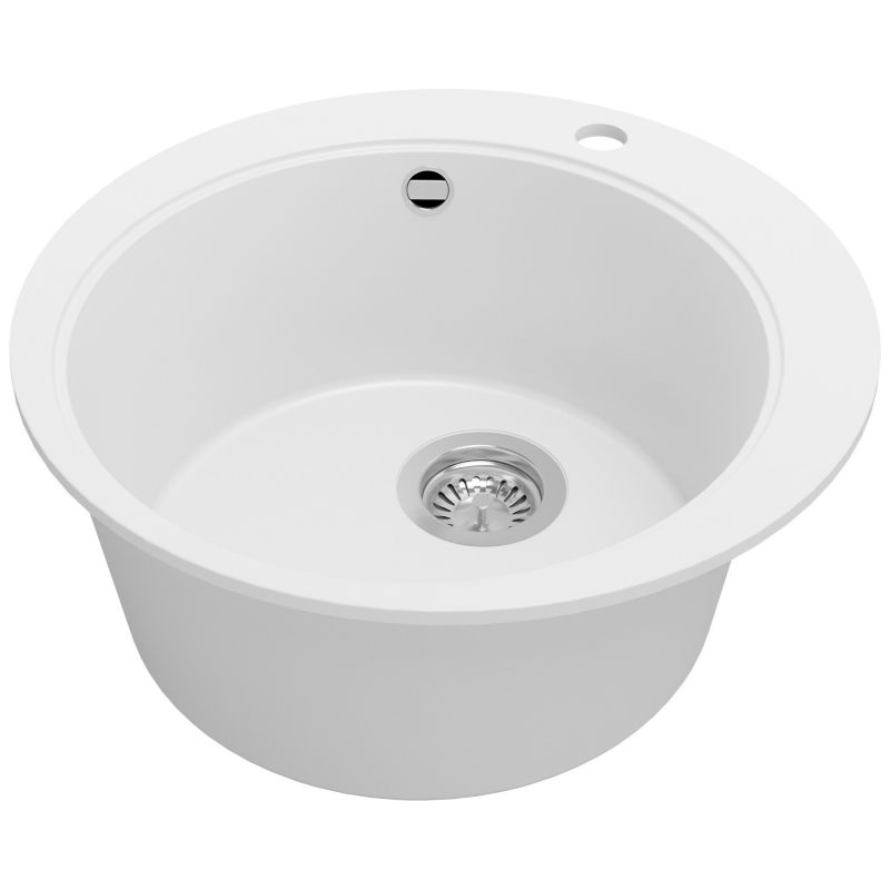 Zlewozmywak Okrągły Piza PRIMAGRAN Nablatowy 50x50cm do szafki od 45cm z Syfonem Biały 1 szt.