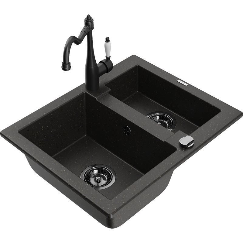 Zlewozmywak granitowy 1.5-komorowy Mexen Carlos z baterią kuchenną Duero beżowy - 6518-69-671600-70 1 szt.