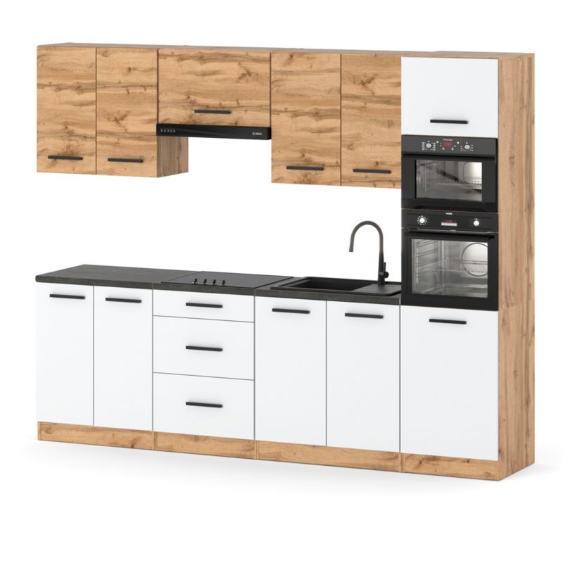 Zestaw Kuchenny Hurtownia-Mebli Z Blatem Kuchnia Marra 260cm Dąb Wotan Dąb Wotan/Biały Mat 260x47x217 cm 1szt.