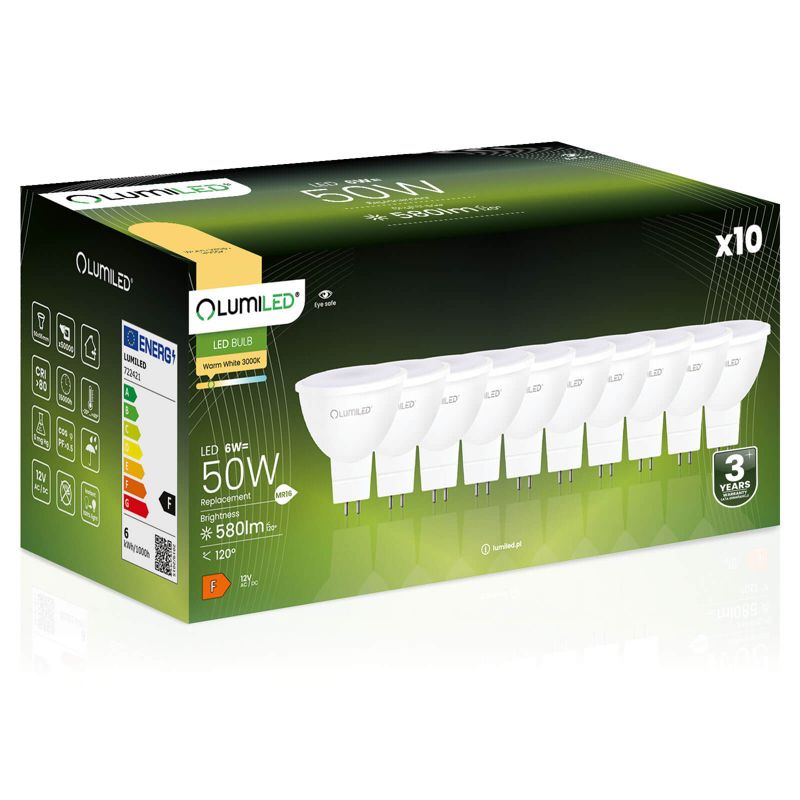 Żarówka LED LUMILED GU5.3 MR16 6W 580lm 3000K 120st 12V 10 szt.