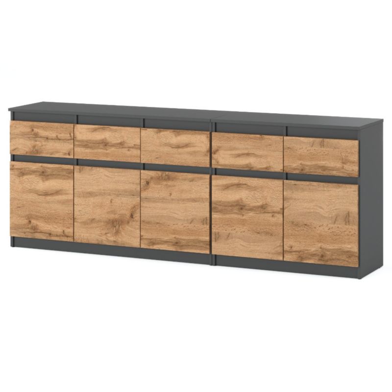 Komoda Hurtownia-Mebli Szuflady 5 Best Oleksa 200cm Szary Mat Dąb Wotan 200x35x75 cm 1szt.