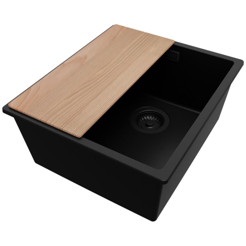 Zlewozmywak Londyn Slim PRIMAGRAN Nablatowy 41x47cm do szafki od 45cm z Syfonem i Dodatkiem Cały Czarny 1 szt.