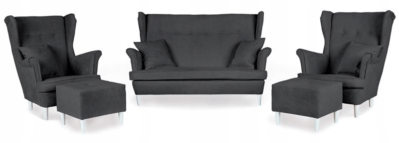 Zestaw wypoczynkowy uszak do salonu sofa fotele z podnóżkiem Family Meble ARI szary 1szt