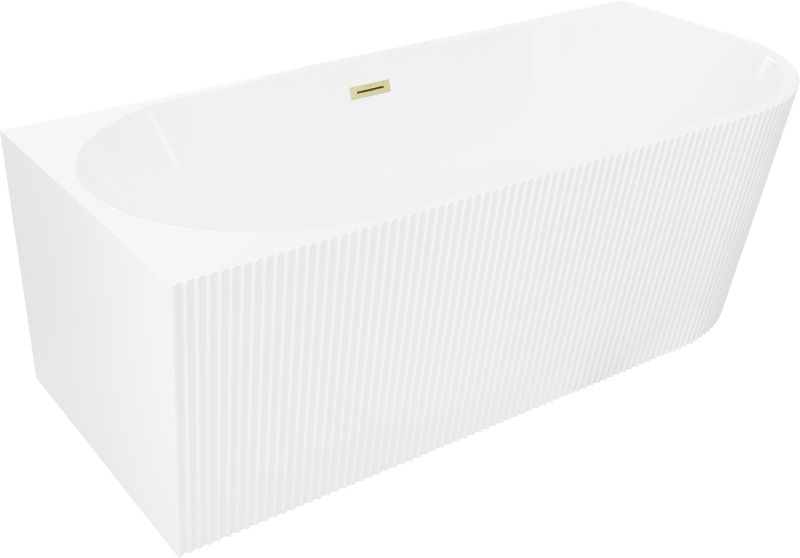 Wanna narożna Mexen Silo biała 170x80 cm lewa ryflowana z przelewem złotym szczotkowanym 1 szt.