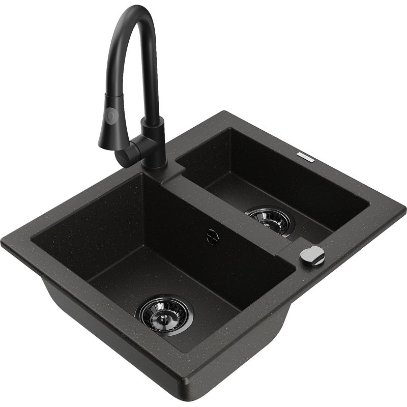 Zlewozmywak granitowy 1.5-komorowy Mexen Carlos z baterią kuchenną Flora beżowy - 6518-69-670401-70-B 1 szt.