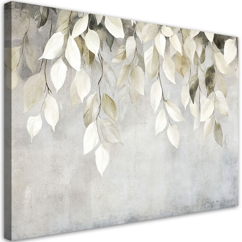 Obraz do salonu sypialni Feeby Beżowe wiszące liście gałązki beton boho 90x60cm 1szt