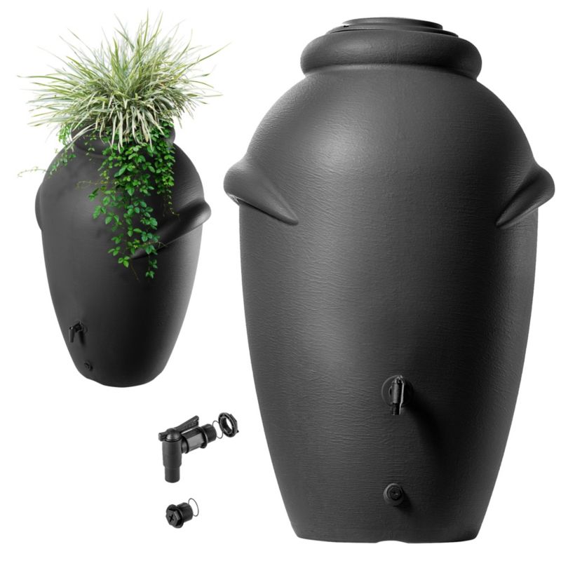 Zbiornik Na Deszczówkę KADAX 360L Wodę Beczka + Kranik Doniczka Antracyt 1 szt.