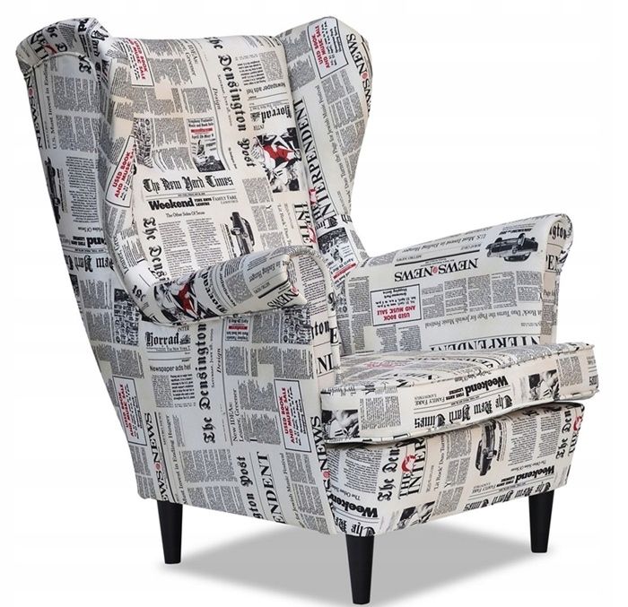 Fotel uszak do salonu Family Meble ARI PRINT gazeta 1szt
