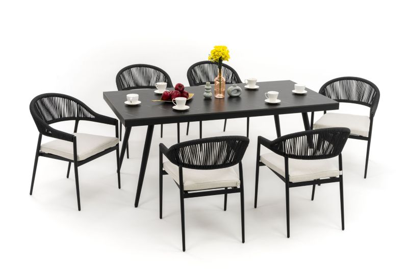 Zestaw mebli ogrodowych stół krzesła New Home BELIZE czarno beżowy aluminiowy z blatem z płyty HPL 1 kpl