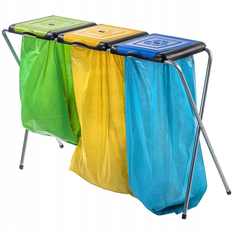 Kosz KADAX Stojak Do Segregacji Śmieci 3 Stanowiska Na Worki 120L Stelaż 1szt.