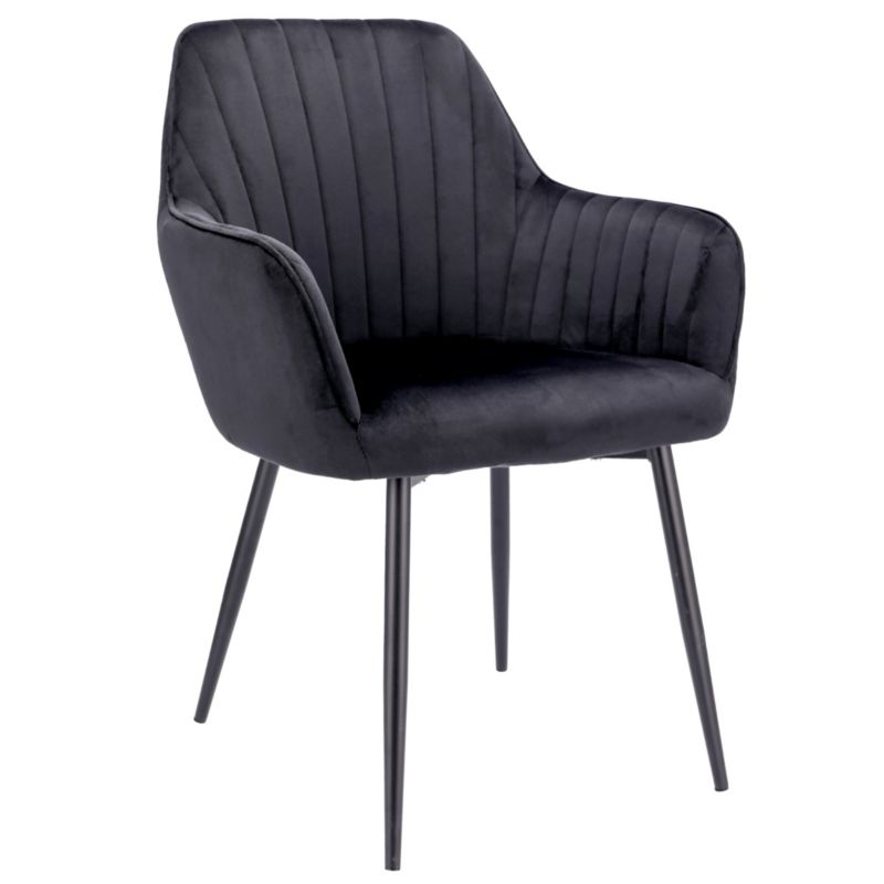 Krzesło welurowe JUMI tapicerowane czarne do jadalni salonu wygodne 1 szt.