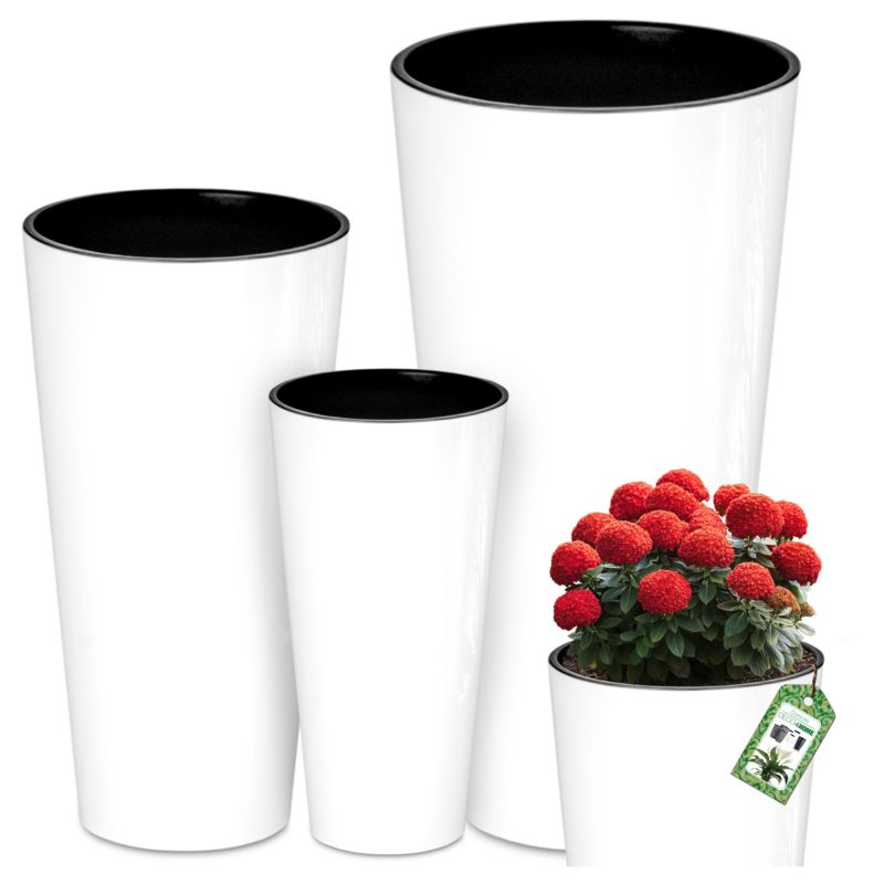 Zestaw 3 doniczki ogrodowe Deco4home donice połysk białe 29cm 38cm 48cm 1 szt.