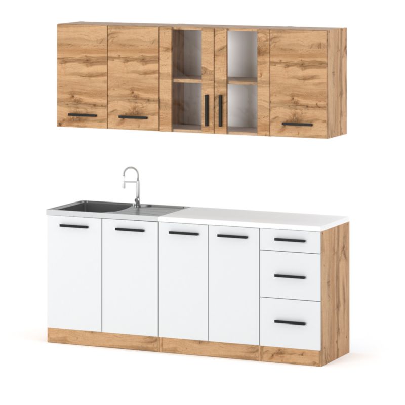 Zestaw Kuchenny Hurtownia-Mebli Z Blatem Kuchnia Rest 200cm Dąb Wotan Dąb Wotan/Biały Mat 200x47x145 cm 1szt.