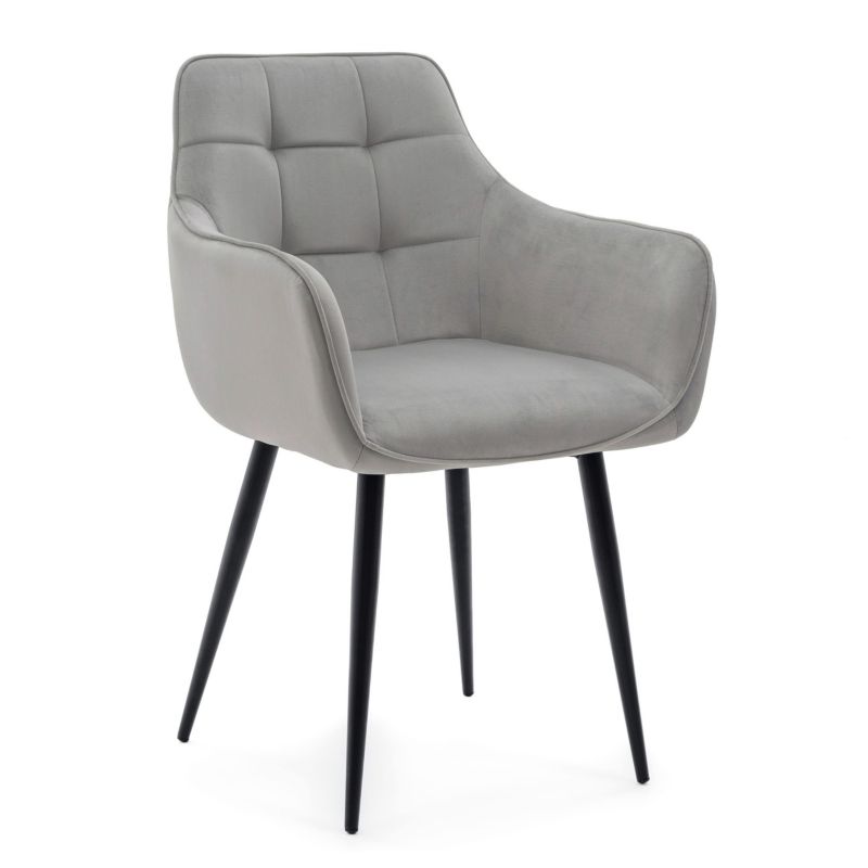 Krzesło tapicerowane New Home GALLO jasnoszare pikowane welurowe bluvel z podłokietnikami 1 szt.