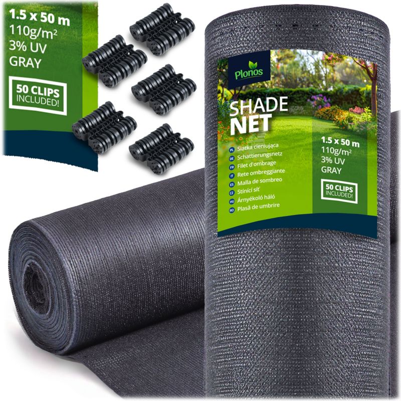 Siatka cieniująca Plonos 1,5x50m maskująca mata na płot ogrodzenie osłona szara 80% + UV 1 szt.
