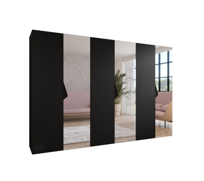 Szafa uchylna z lustrem otwierana Abiks SANDI 2 300 (3x100) wys 202 cm Czarny + Czarny 1 szt