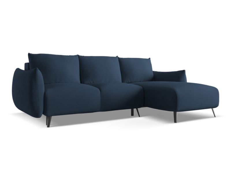 Narożnik prawostronny z funkcją spania LaMiaSofa GENOVA z tkaniny szenilowej 242x162 cm królewski niebieski 1 szt.