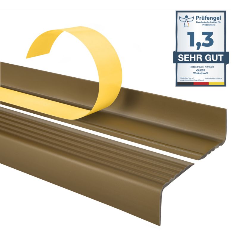 Profil schodowy PCV 40x25mm, QUEST, samoprzylepny antypoślizgowy nosek schodowy, ND, mosiądz, 2m