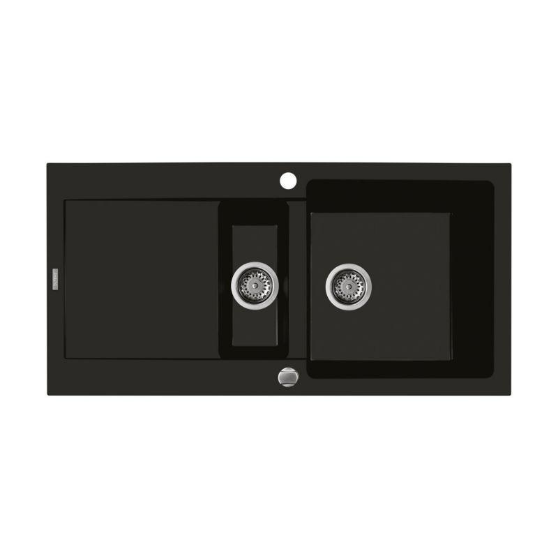 Zlewozmywak Oltens Gravan granitowy 1,5-komorowy 100x50 cm czarny mat z ociekaczem i syfonem 1 szt.