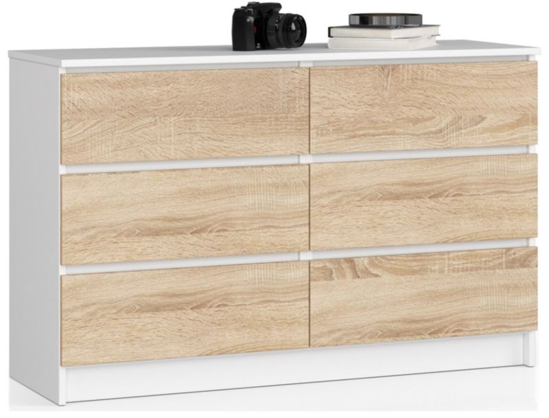 Komoda Akord K120 Biała 120 cm 6 szuflad kolor Dąb Sonoma mat 120x40x77 cm 1 szt.