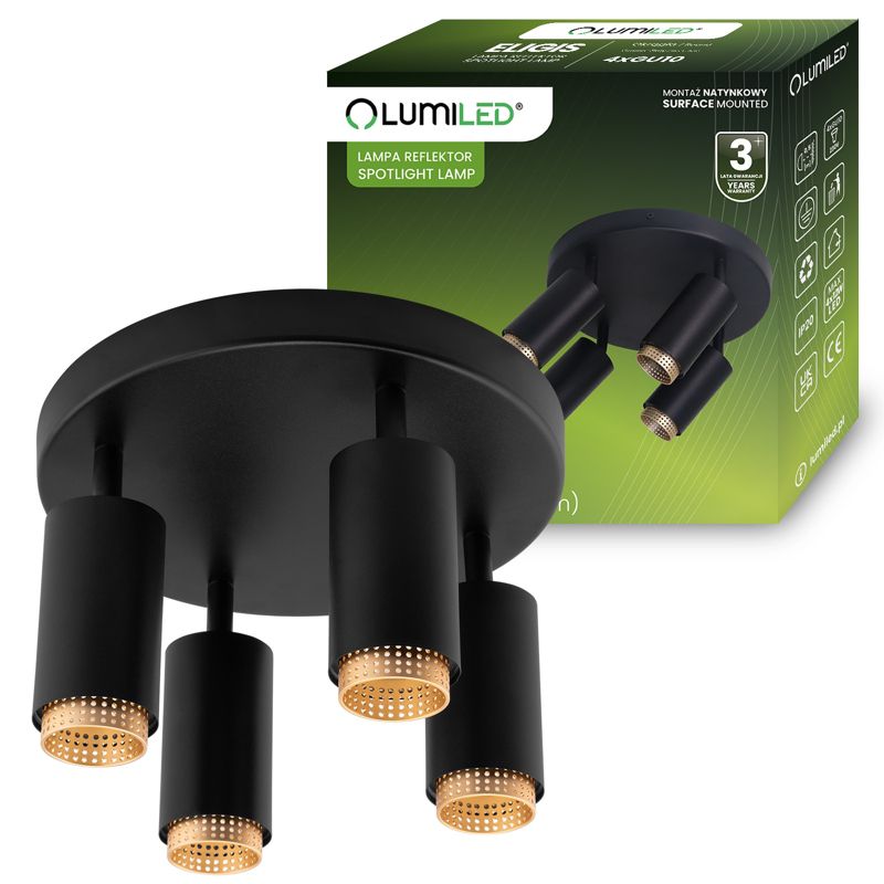 Lampa Sufitowa Lumiled Reflektor 4x GU10 Plafon ELIGIS Czarny 1 szt.