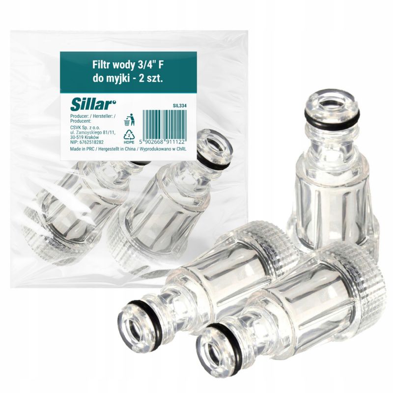 Filtr wody, Sillar, do myjek ciśnieniowych, zamiennik do Karcher Parkside, 3/4 cala, złącze ogrodowe, 2szt