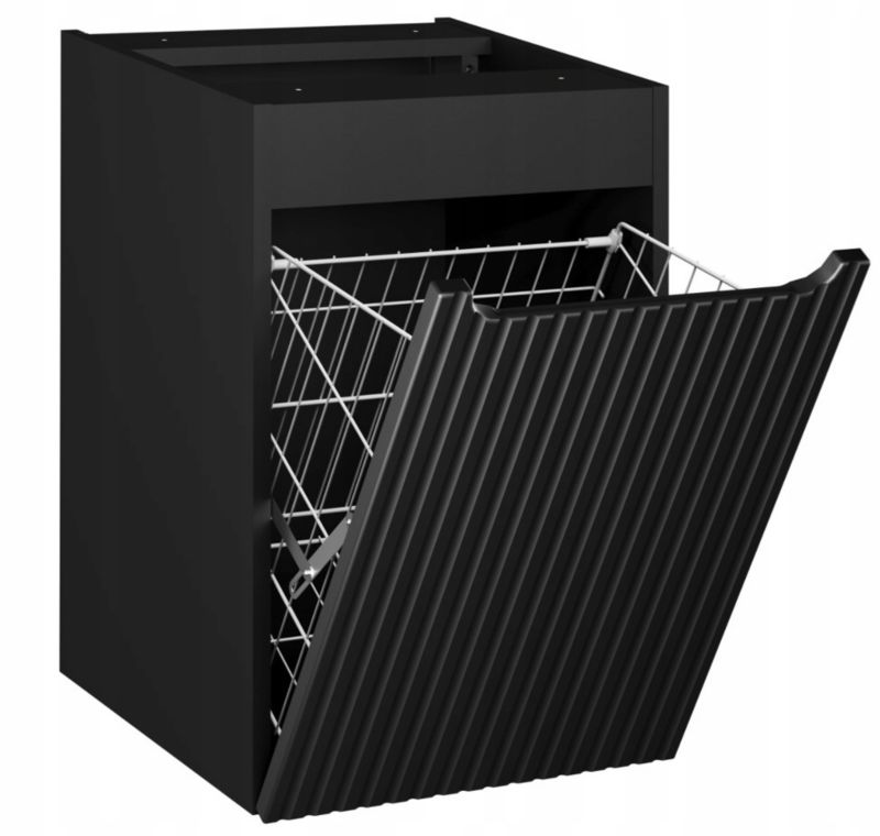 Szafka łazienkowa z koszem NOVA czarny 40 cm wisząca ryflowany front