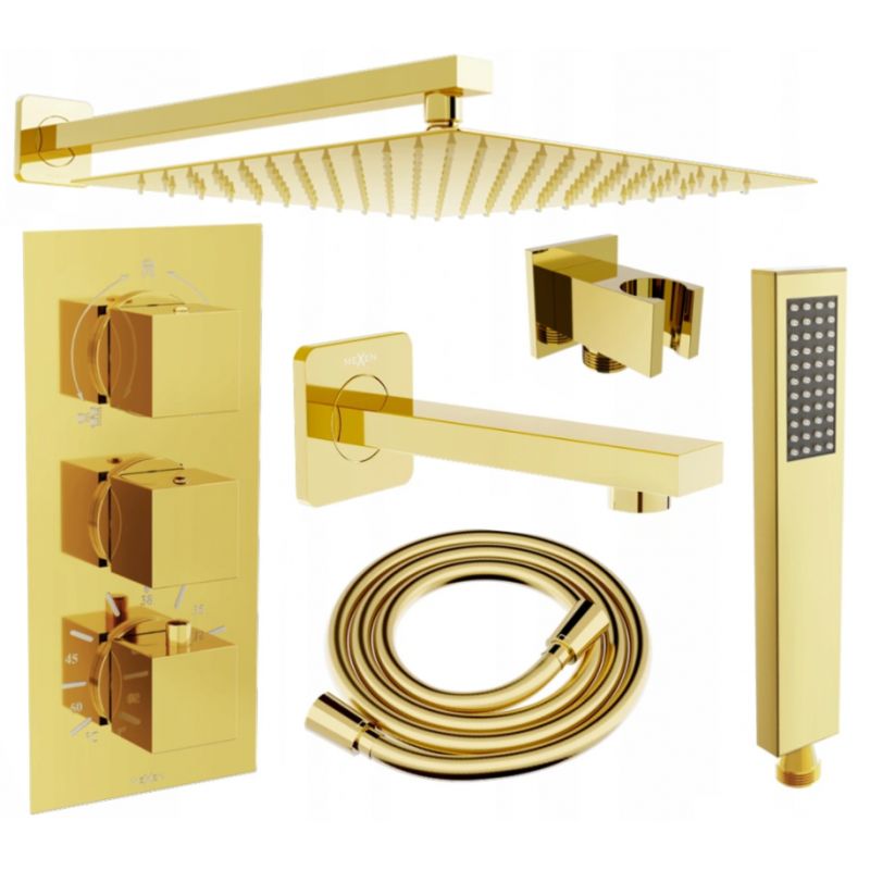 Zestaw wannowo-prysznicowy Mexen Cube złoty 25 cm 1 szt.