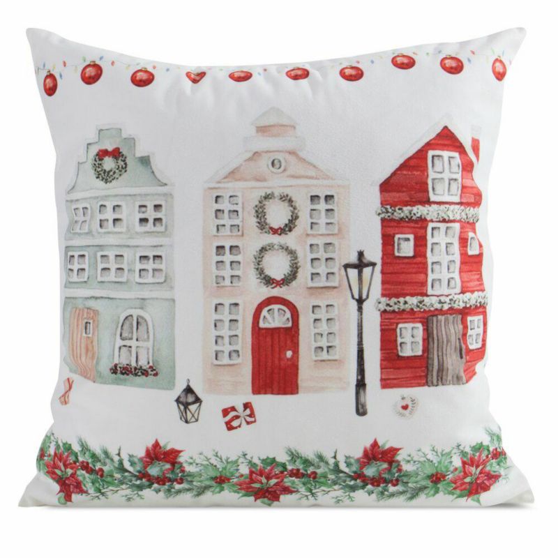 Poszewka 211 Eurofirany Świąteczna na poduszkę 45x45 cm Domki Biała 1 szt.