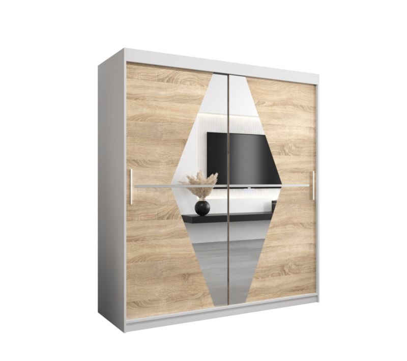 Szafa przesuwna Garderoba Abiks BOLIWIA 180 biały mat + dąb sonoma 1 szt.