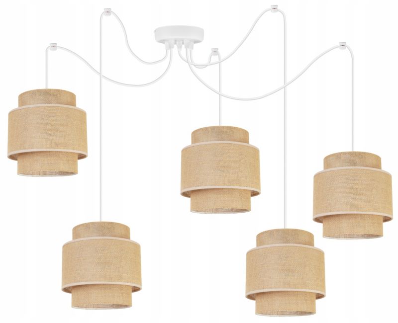 Lampa sufitowa wisząca Light Home LH Boho Juta Pająk 5x E27 60W naturalny/biały 1szt.