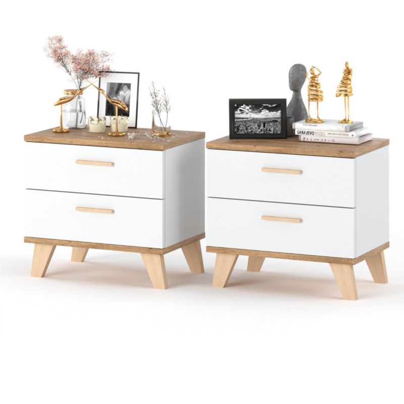 Szafka Nocna Hurtownia-Mebli Szuflady 2 Zestaw szafek nocnych Olivier 45cm Biały/Wotan Biały Mat 45x30x45 cm 1szt.