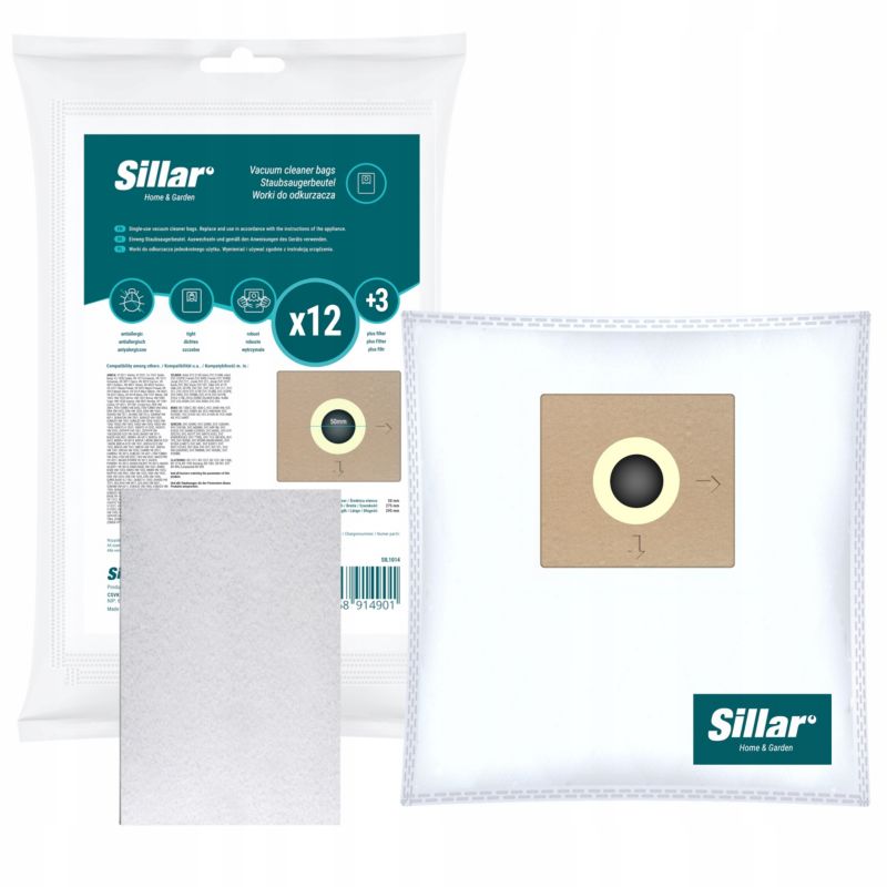 Worki do odkurzacza, Sillar, syntetyczne, 12szt, filtr wlotowy, 3szt, zamiennik do Amica Ora Fen Turbo Zonda, 15szt