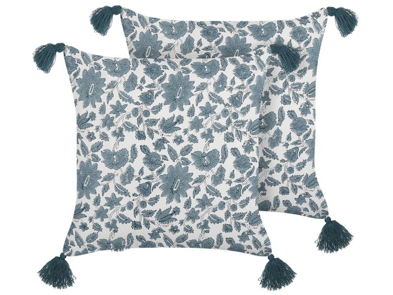 Zestaw 2 poduszek Wzór kwiatowy Rumex Bawełna 45 x 45 cm Niebieski 1 par.