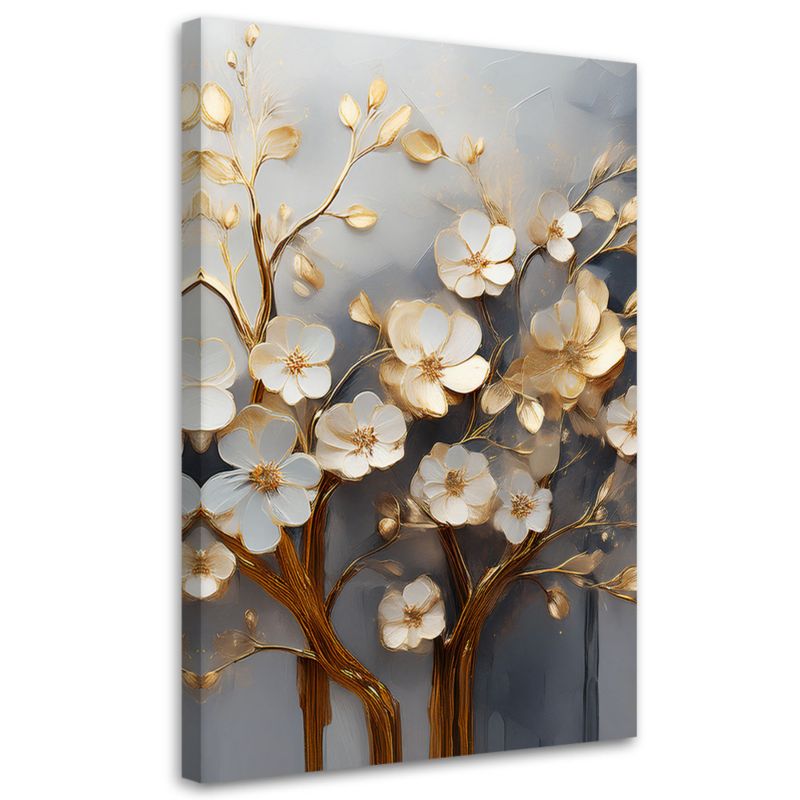 Obraz na płótnie Feeby Drzewo Magnolia Abstrakcja Złoty 80x120cm 1szt