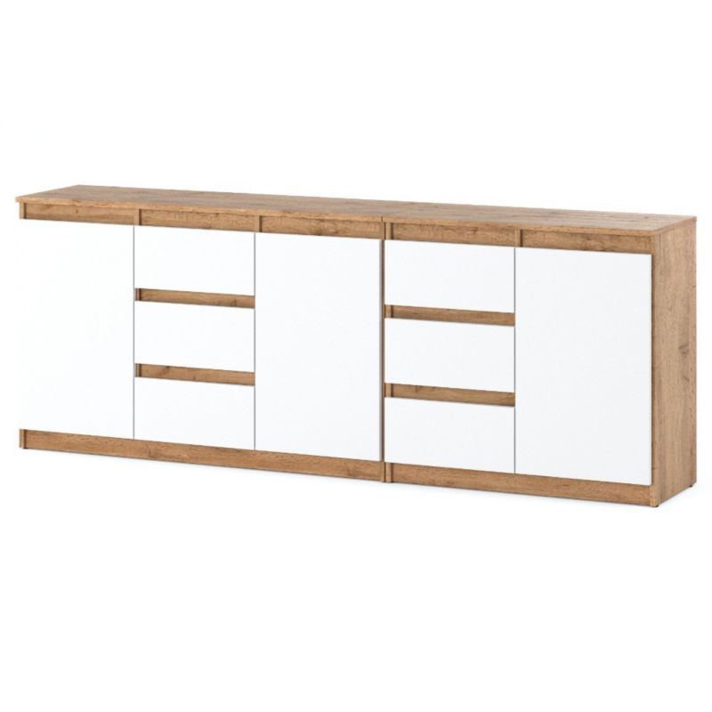 Komoda Hurtownia-Mebli Szuflady 6 Best Agnes 200cm Dąb Wotan Biały Mat 200x35x75 cm 1szt.