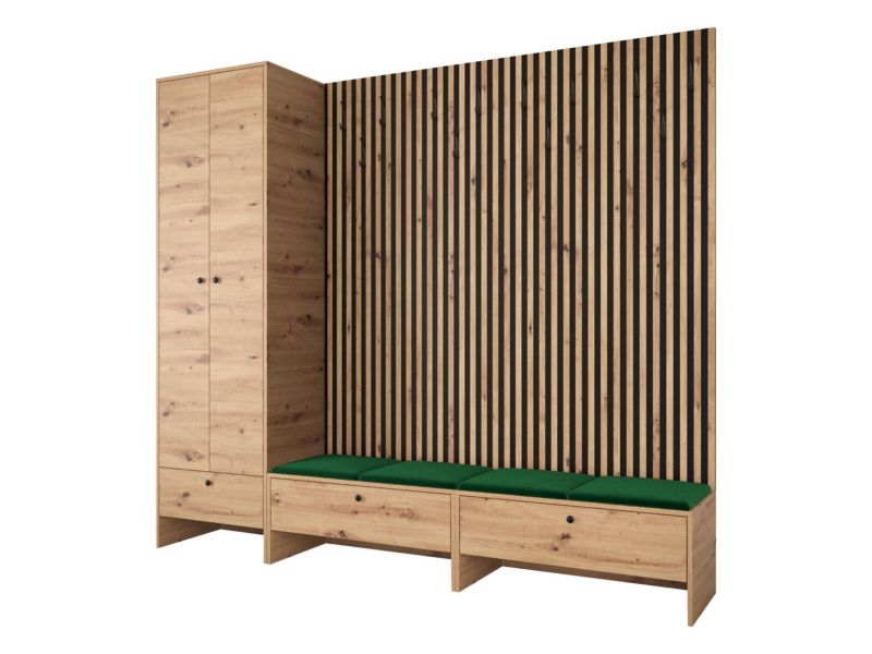 Garderoba MIRJAN 24 Balma VI dąb artisan/czarny/plusz butelkowa zieleń 1 kpl.